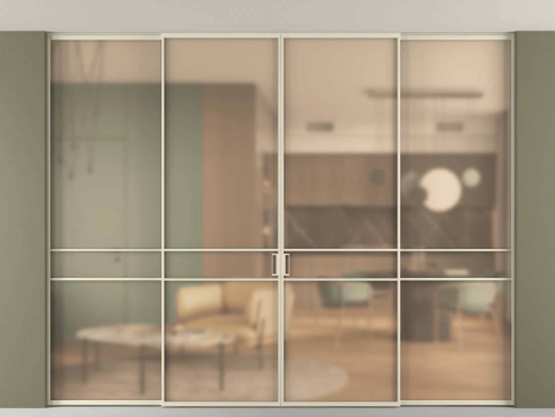 Перегородка Formato внутри проёма скрытое крепление в потолок 4 створки АЛПР 040.02 Алюминий бежево-серый Сатинированное оранжевое стекло, триплекс. Цена 457052 ₽ 1. Полотно 4 шт. (800/2100 мм)
2. Комплект установки раздвижной системы
3. Базовый комплект фурнитуры
4.Ручка RONDO. Фабрика дверей Волховец 8 (800) 551 43 19 Перегородка Formato внутри проёма скрытое крепление в потолок 4 створки АЛПР 040.02 Алюминий бежево-серый Сатинированное оранжевое стекло, триплекс Цена 457052 ₽ | Volhovec