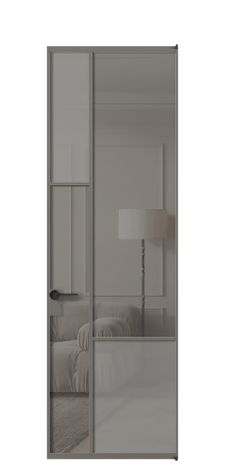 Дверь межкомнатная АЛПЛ041.13 АКЛС сатин матовое + Серый прозрачное. Цвет Алюминий классический серый. Материал Алюминий в эмали. Коллекция Мозаик. Картинка.